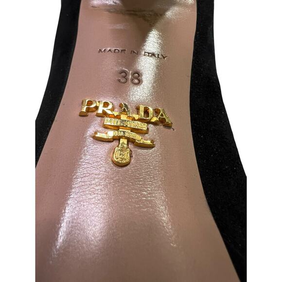 Prada Camoscio Chic Peep Toe Black Suede Platform Heels - 7.5 US / 38 - Picture 6 of 10